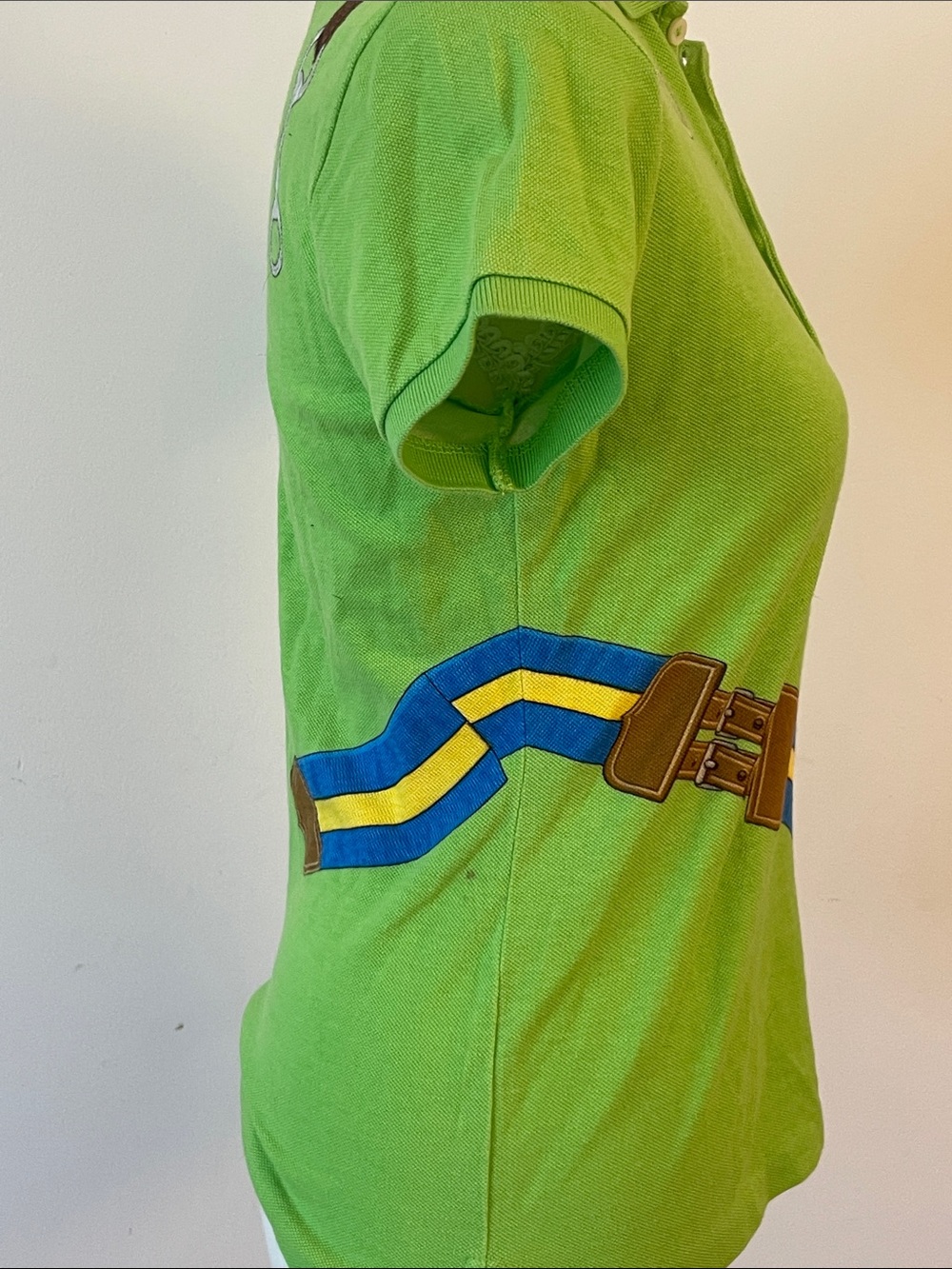 Vintage Polo Ralph Lauren Equestrian Polo Shirt Bridle Saddle Print Lime Green S - Picture 7 of 13